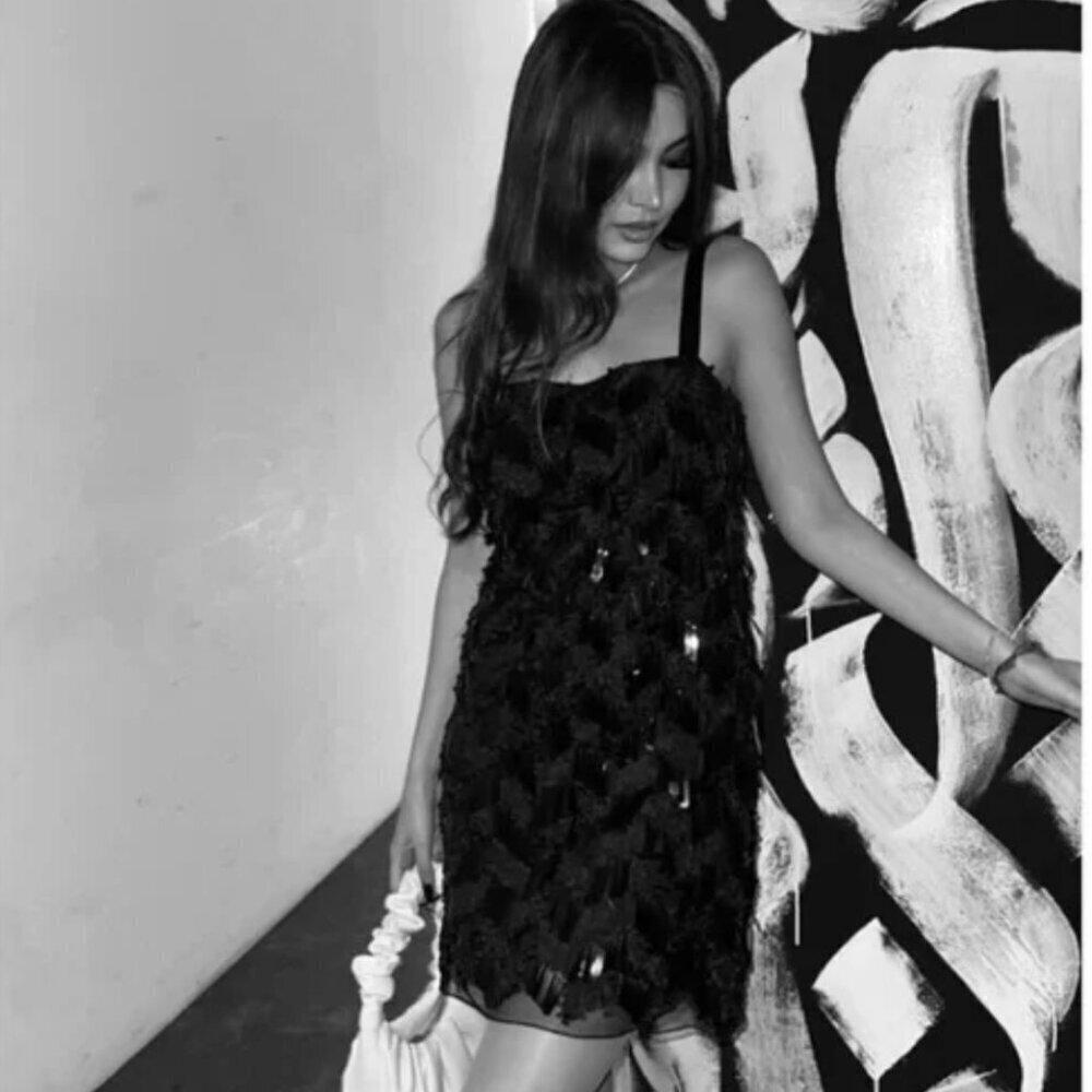 Zara Black Sequin Mini Dress with Straps - SIZE Medium NEW WITH TAG! - Picture 3 of 12
